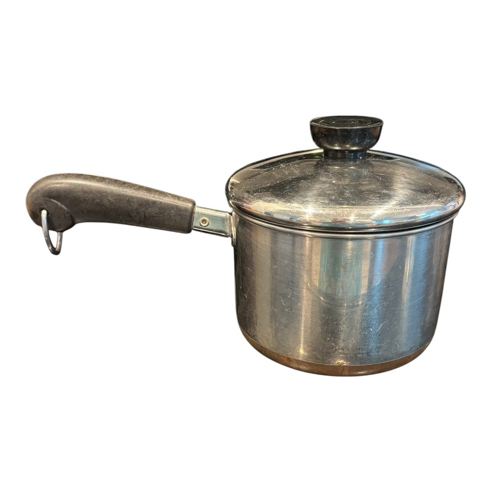 Vintage Revere Ware 1.5 Qt Copper Bottom Saucepan Pot & Lid USA Stainless Steel